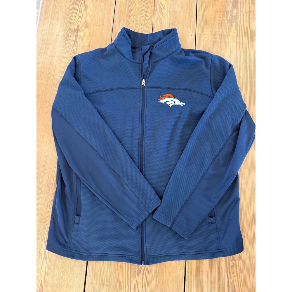NFL Denver Broncos Mens XXL Full Zip Jacket Navy Blue‎ Textured Waffle Knit Coat